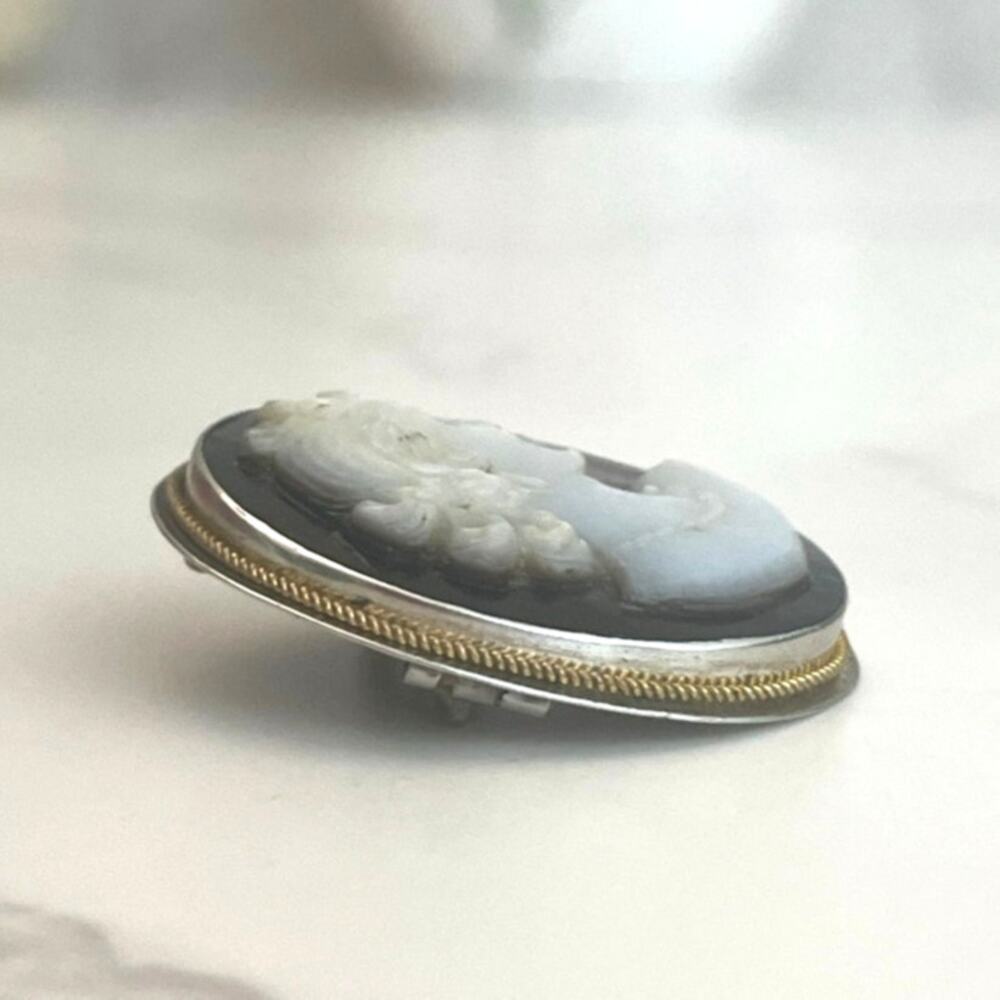 Vintage Mother-Of-Pearl Carved Cameo Brooch / Pendant .900 Silver GUC - Picture 5 of 5